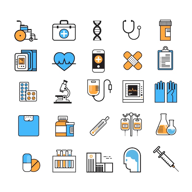 Medical Icon Set Thin Line Medicine Equipment Sign On White Background Hospital Treatment Concept