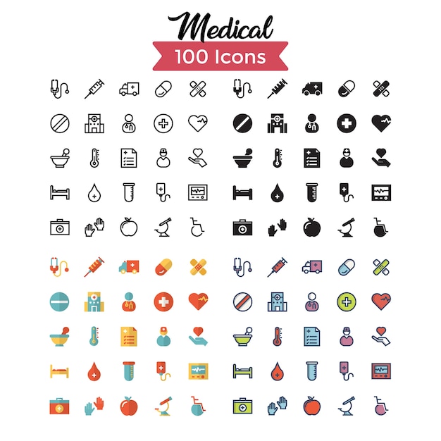 Vettore set di icone mediche.