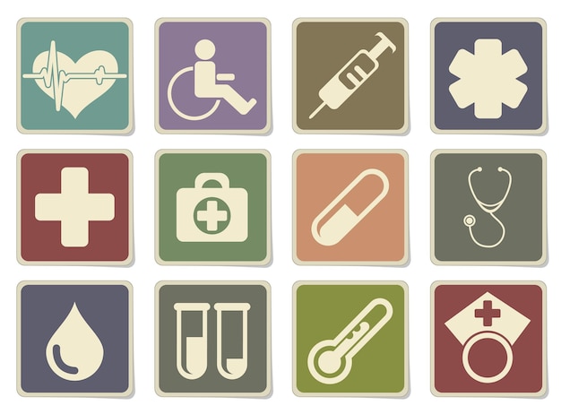 Medical icons on cardboard labels