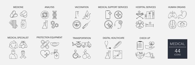 Medical icons Medical and Healthcare web icons Medicine collection vector icons Medical vector