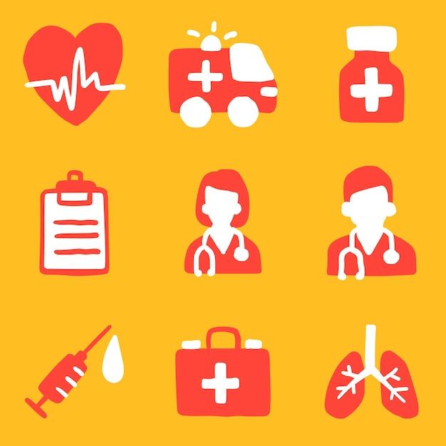 Medical icons red and white color vector illustration