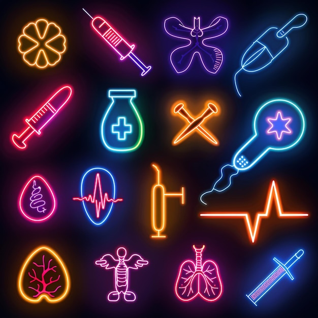 Medical Icons Set Vector Neon