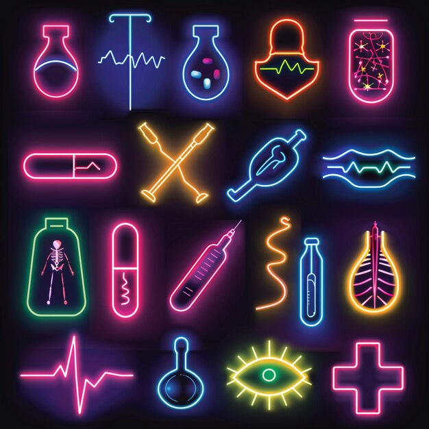 Medical Icons Set Vector Neon