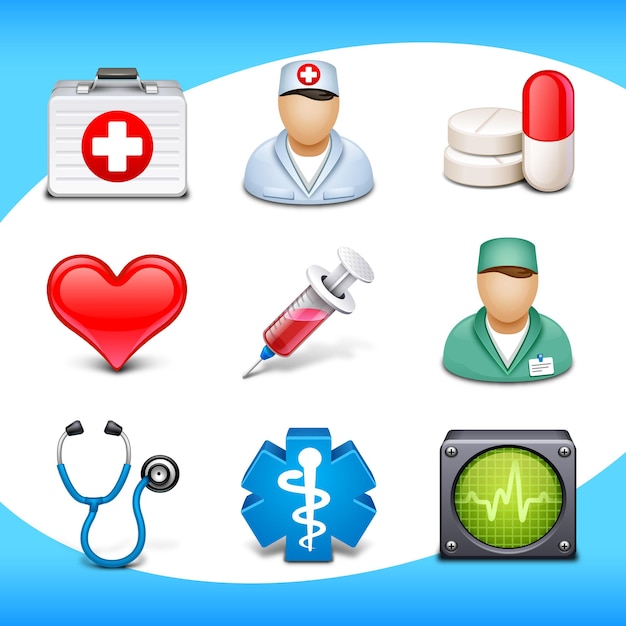Icone mediche su sfondo bianco