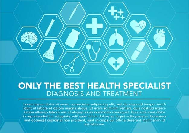 Vector medical icons with hexagonal blue background