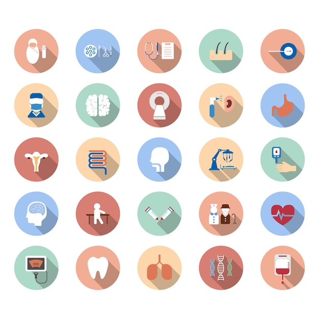 Medical icons with long shadow on white background vector illustration