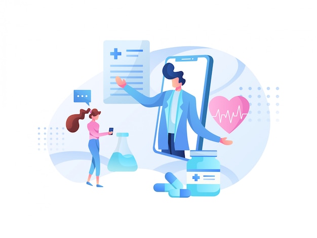 medical illustration team and health consultation