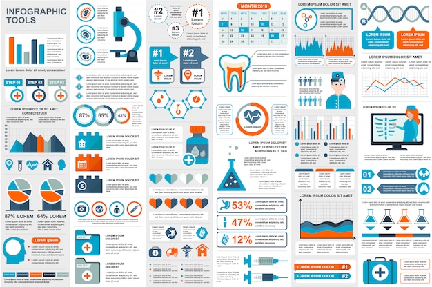 Medical infographic elements data visualization vector design template