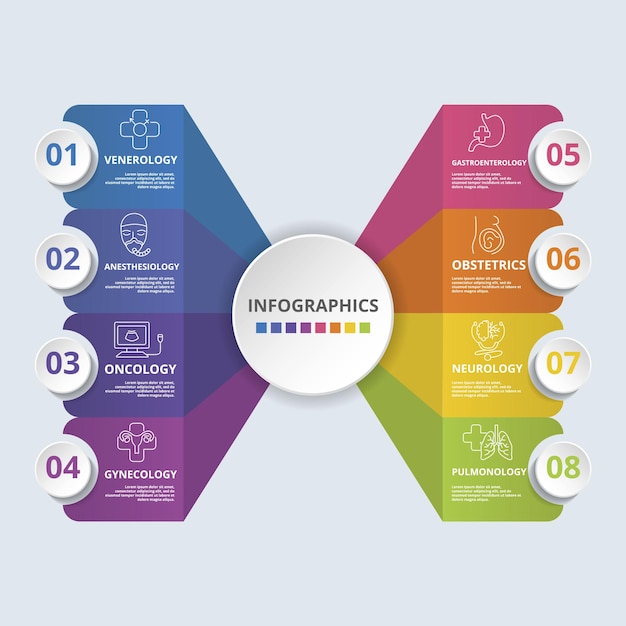 Medical infographics colored steps info template with