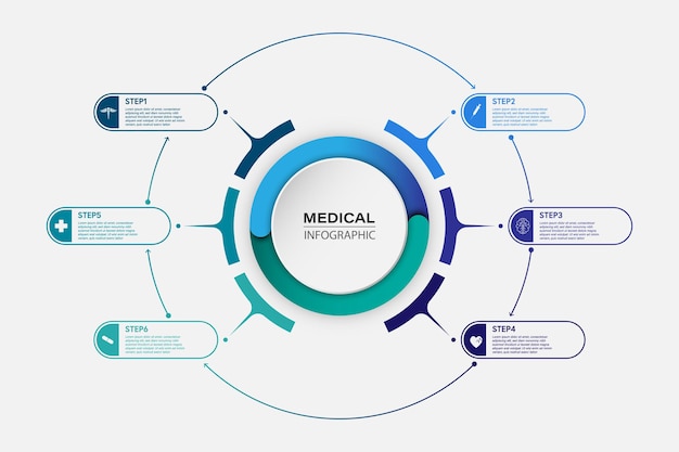 医療情報表示プロセスチャートステップ、オプション、セクションまたはプロセスを含む図の抽象的な要素プレゼンテーション用のベクトルビジネステンプレートインフォグラフィックのクリエイティブなコンセプト
