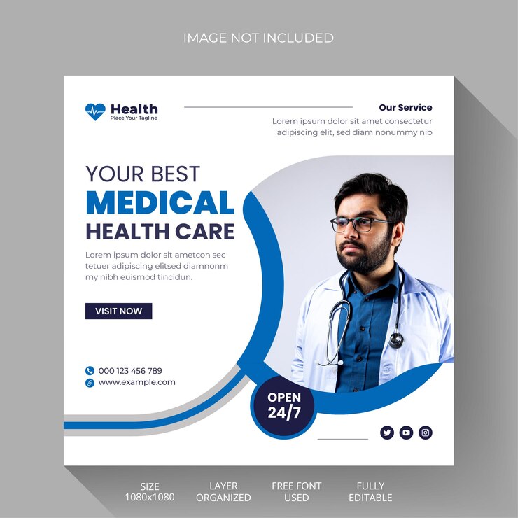 Vector medical instagram post banner template and healthcare social media poster design