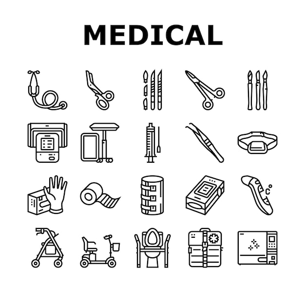 Vector medical instrument and equipment icons set vector