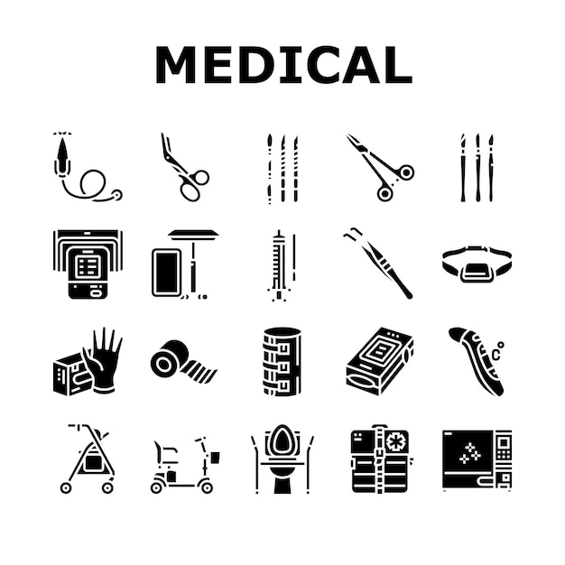 Vector medical instrument and equipment icons set vector