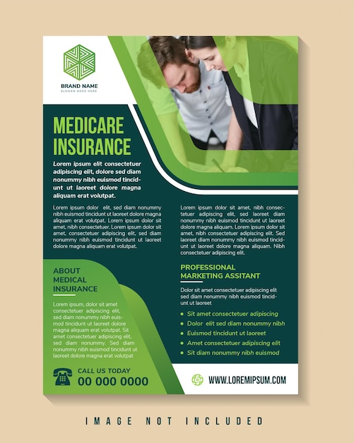 Medical insurance and health care flyer design using multicolor green gradient colors