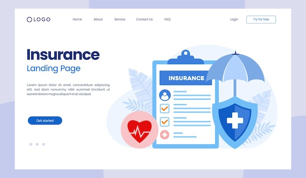 Vector medical insurance health insurance protection concept umbrella healthcare landing page flat illustration vector landing page