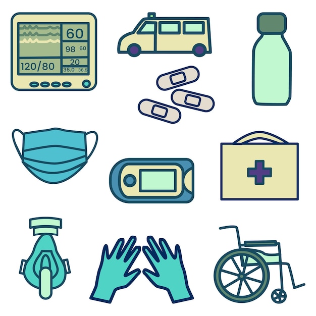 Medical Item Cute Sticker Set Illustration