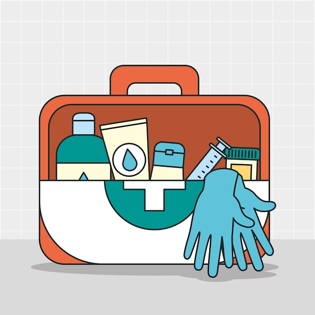 Medical kit with supplies illustration