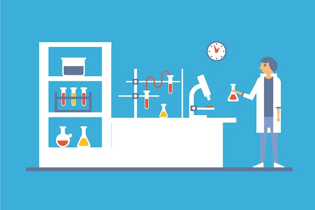 벡터 의료 실험실 인테리어, 평면 스타일, 웹 디자인의 혈액 실험실 연구 벡터 일러스트 레이 션