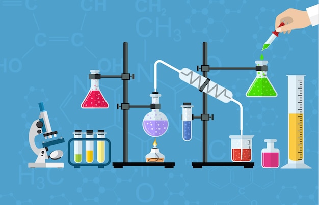 Vector medical laboratory. research, testing, studies in chemistry, physics, biology. laboratory equipment