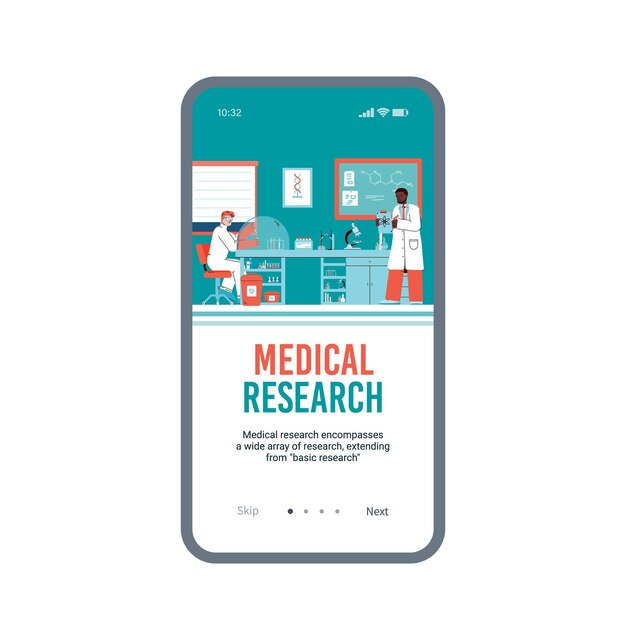 Medical laboratory researchers start onboarding page flat vector illustration