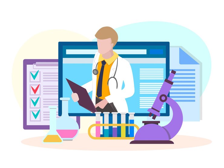 Vector medical laboratory results of analyzes and tests doctor's consultation online vector illustration