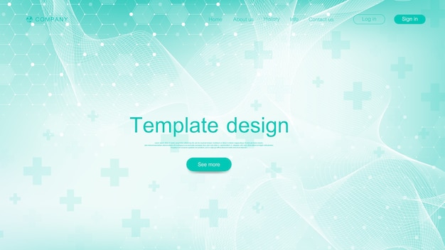 Vector medical landing page template design. abstract health care banner template. asbtract scientific background with hexagons. innovation pattern.