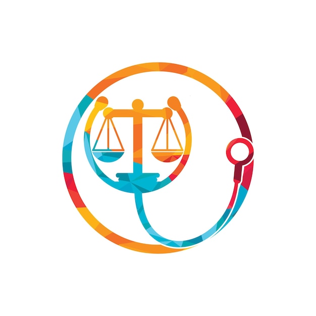 의료법 벡터 로고 디자인 템플릿 Stethoscope with law scale icon vector design