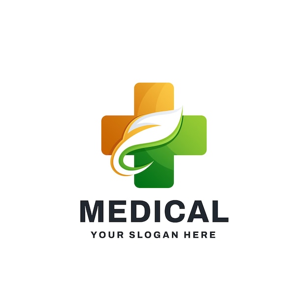 Illustrazione del gradiente dell'icona vettore del logo della foglia medica
