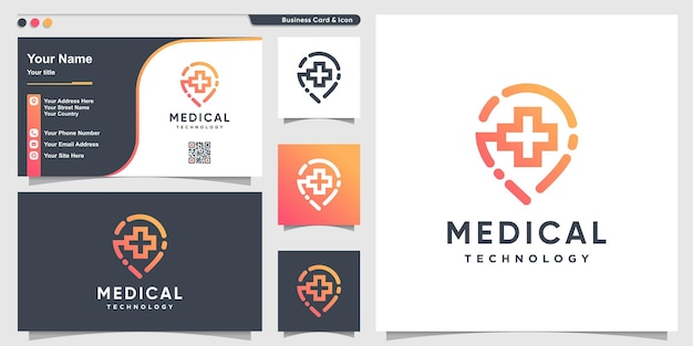 Medical logo with pin technology line style premium vector