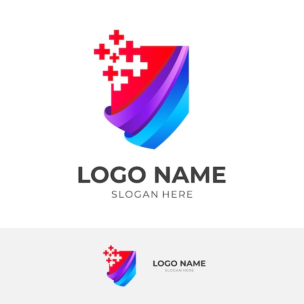 Medical logo with shield design template, colorful