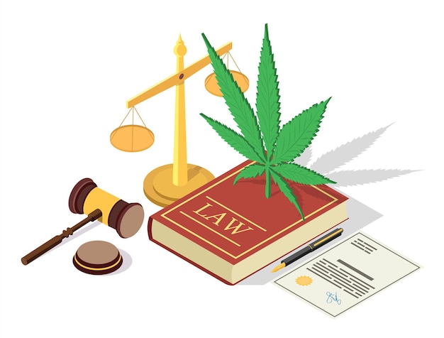 Illustrazione isometrica di concetto di vettore di legalizzazione della marijuana medica