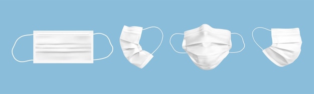 Набор медицинских масок изолирован на синем фоне Белый макет защитной маски для лица или медицинская маска Реалистичная векторная иллюстрация