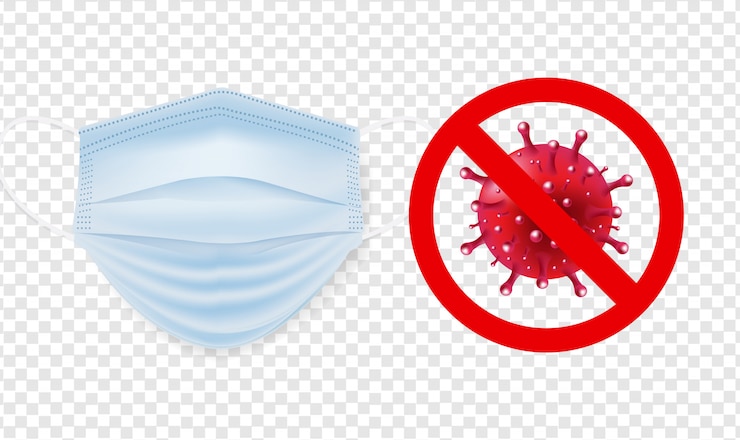 Vector medical mask with coronavirus isolated with transparent background