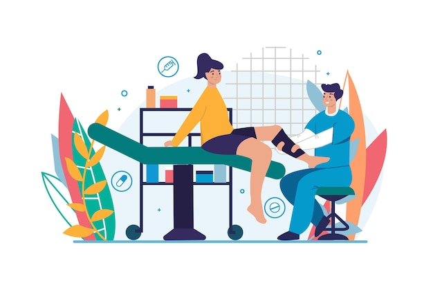 Medical massage medicine concept with people scene in the flat cartoon design