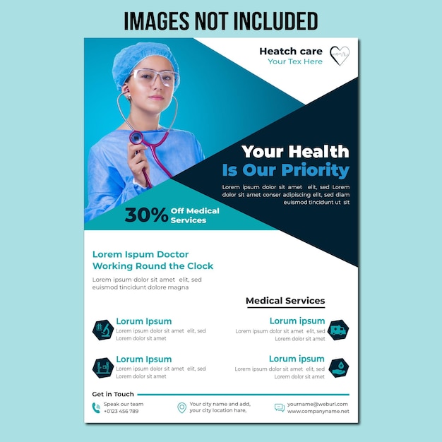 ベクトル 医療または医療サービス提供のチラシテンプレート