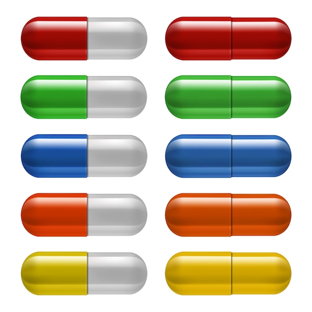 Medical pills set, different colors. illustration