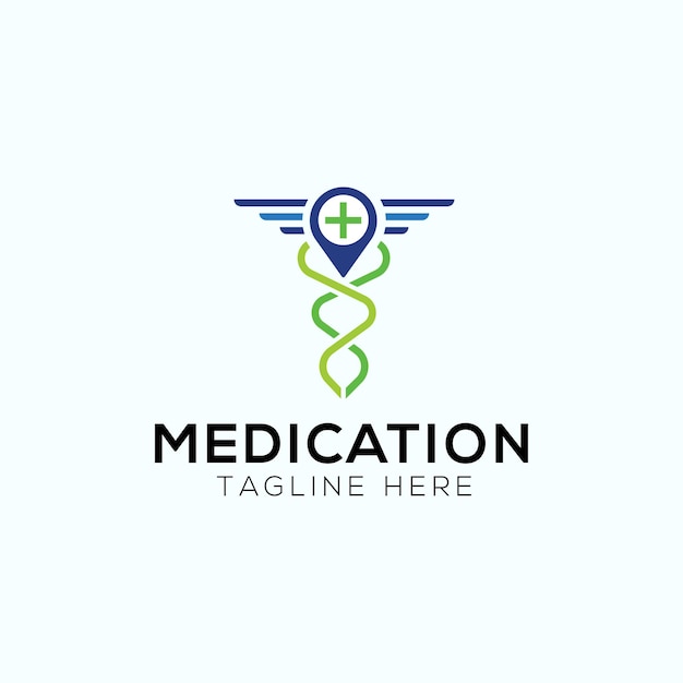 Vector medical and pin location logo design template with pictorial mark logo