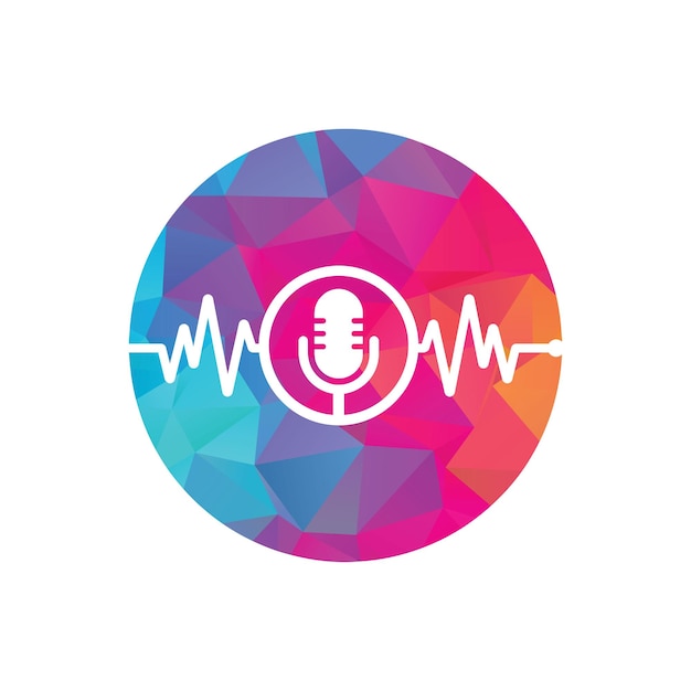 medical podcast mic logo with heart pulse podcast heartbeat line logo design vector template