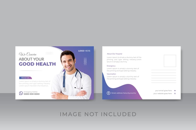 Medical postcard design template with gradient color