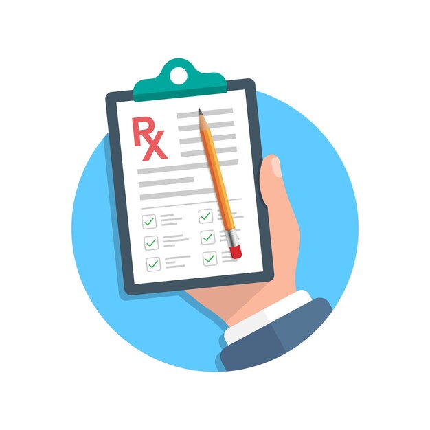 Medical Prescription Pad In Hand Illustration In Flat Style Rx Form Vector Illustration On Isolated Background Doctor Document Sign Business Concept