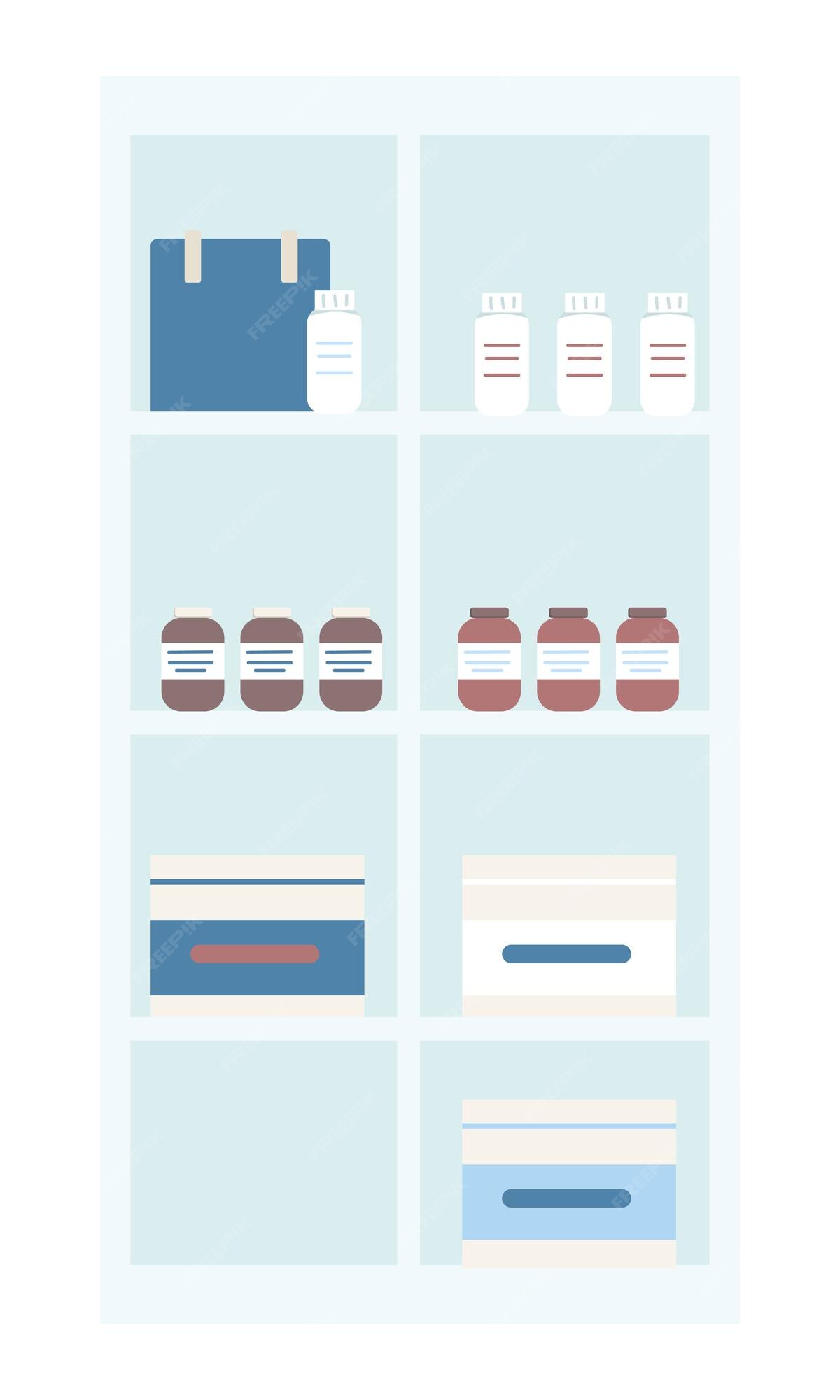 Premium Vector | Medical products storage semi flat color vector object  organizing drugs containers full sized item on white pharmacy shelves  simple cartoon style illustration for web graphic design and animation