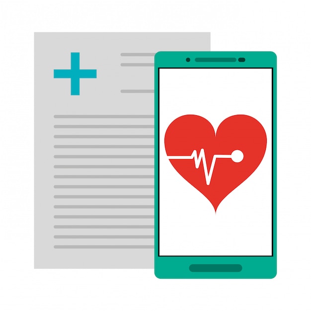 medical report and smartphone with heartbeat app