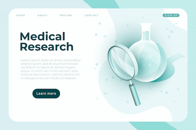 Medical research illustration with magnifier and lab jar. Vaccine discovery. 