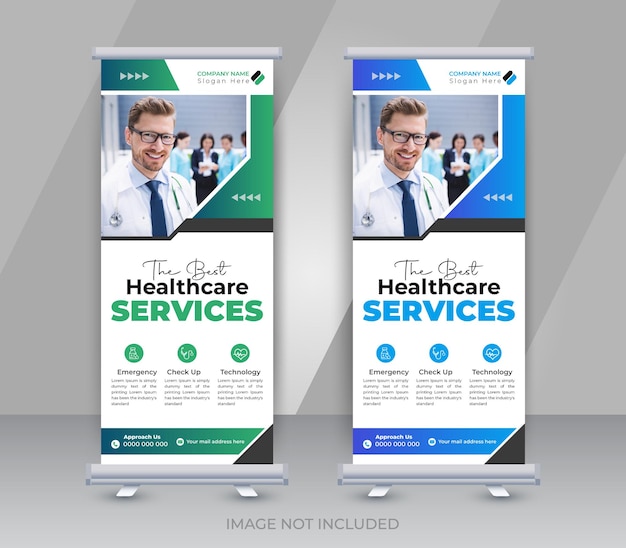 Medical roll up banner or hospital signage standee layout template