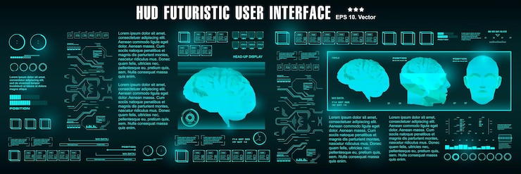 Vector medical service hud futuristic virtual graphic touch user interface brain scanning hud medical virtual graphic touch user interface