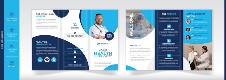 Vector medical service trifold brochure design