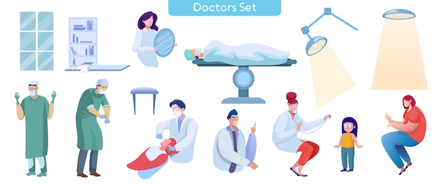 Medical services flat vector illustrations set