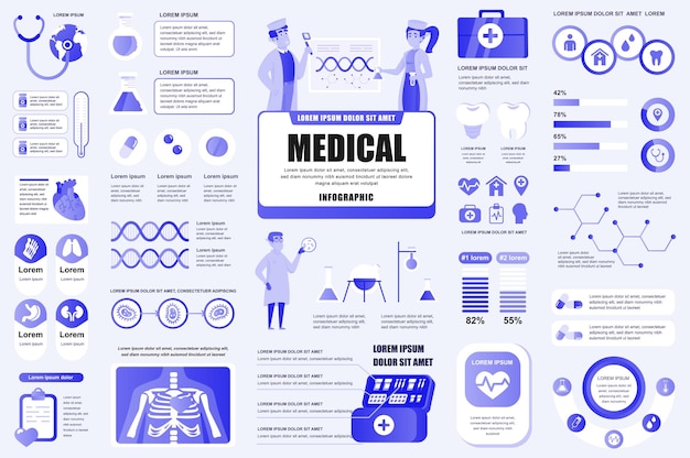 의료 서비스 Infographic 요소 다른 차트 다이어그램 워크플로 순서도