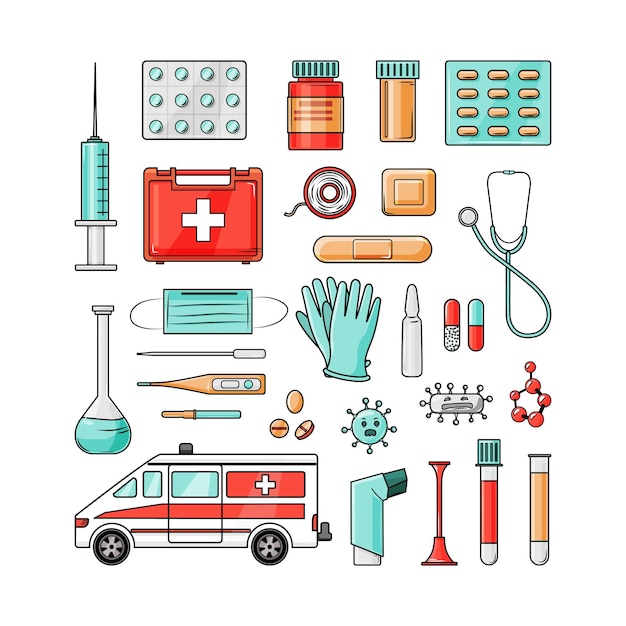 Vector medical set on a white background.