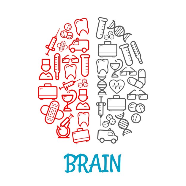 Иконки медицинских эскизов в форме символа человеческого мозга